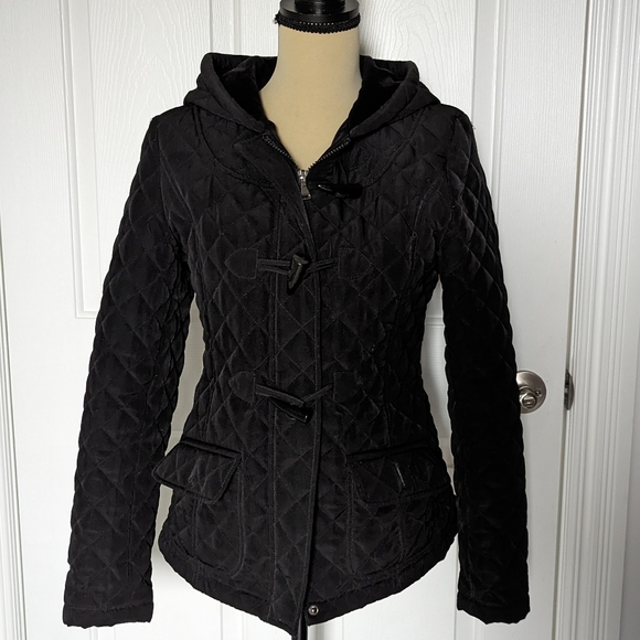 ESPRIT Quilted Belted Winter Jacket Size Small Black Hooded - Picture 4 of 8